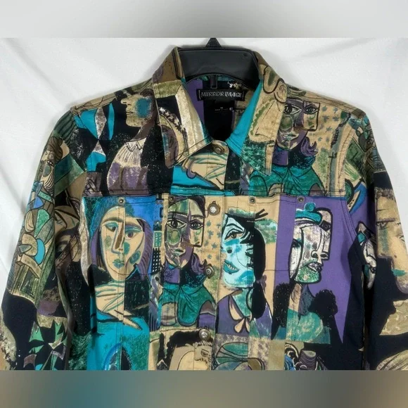 Mirror Image Vintage Denim Jacket W/Colorful Abstract Art.  Size Medium.  EUC. - Picture 5 of 11